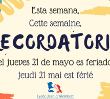 Recordatorio día feriado: Jueves 21 de mayo 