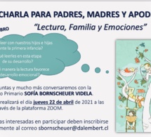 Invitación a charla "Lectura, familia y emociones", Jueves 22 Abril /Invitation à la rencontre "Lecture, famille et émotions", jeudi 22 avril.