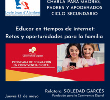 Charla para Madres, Padres y Apoderados Ciclo Secundario / Conférence pour les Parents du Cycle Secondaire
