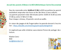Accueil des parents d’élèves à la BCD (Bibliothèque Centre Documentaire)