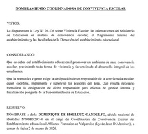 Nombramiento Encargada de convivencia escolar