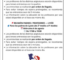 Encuentros apoderados/profesores de Collège y Lycée, 6 y 7 de agosto