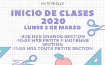  Información inicio de clases 2020: MATERNELLE