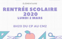 Information Rentrée scolaire 2020: ÉLÉMENTAIRE