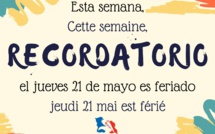 Recordatorio día feriado: Jueves 21 de mayo 