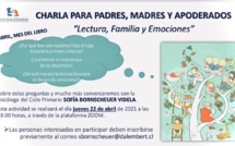 Invitación a charla "Lectura, familia y emociones", Jueves 22 Abril /Invitation à la rencontre "Lecture, famille et émotions", jeudi 22 avril.