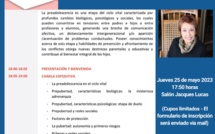 Charla: "Adiós niñez, bienvenida pre adolescencia: conocimientos y habilidades parentales para apoyar esta nueva etapa", impartida por la Dra. Amanda Céspedes.