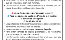 Encuentros apoderados/profesores de Collège y Lycée, 6 y 7 de agosto